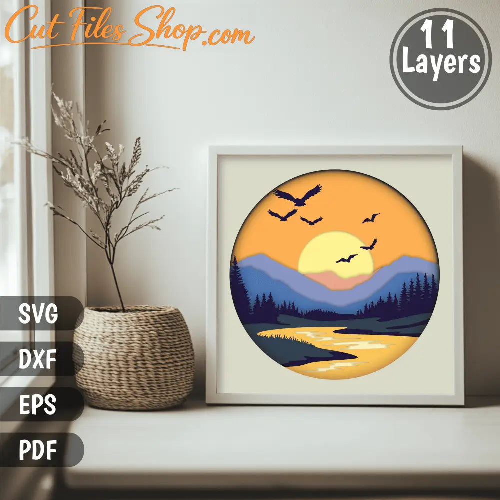 3D Nature Scene Layered SVG Files – Papercraft & DIY Shadow Box