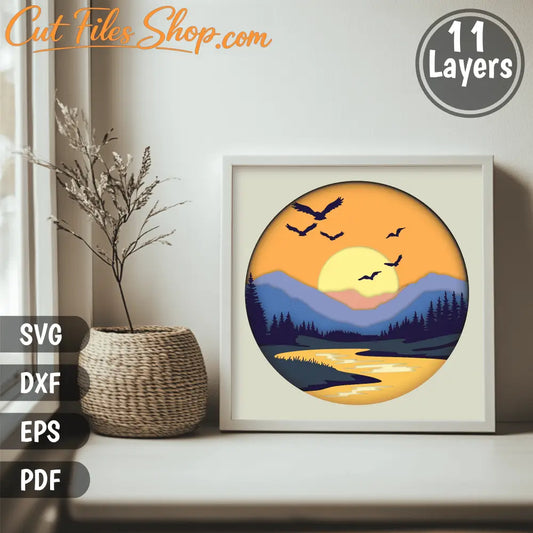 3D Nature Scene Layered SVG Files – Papercraft & DIY Shadow Box