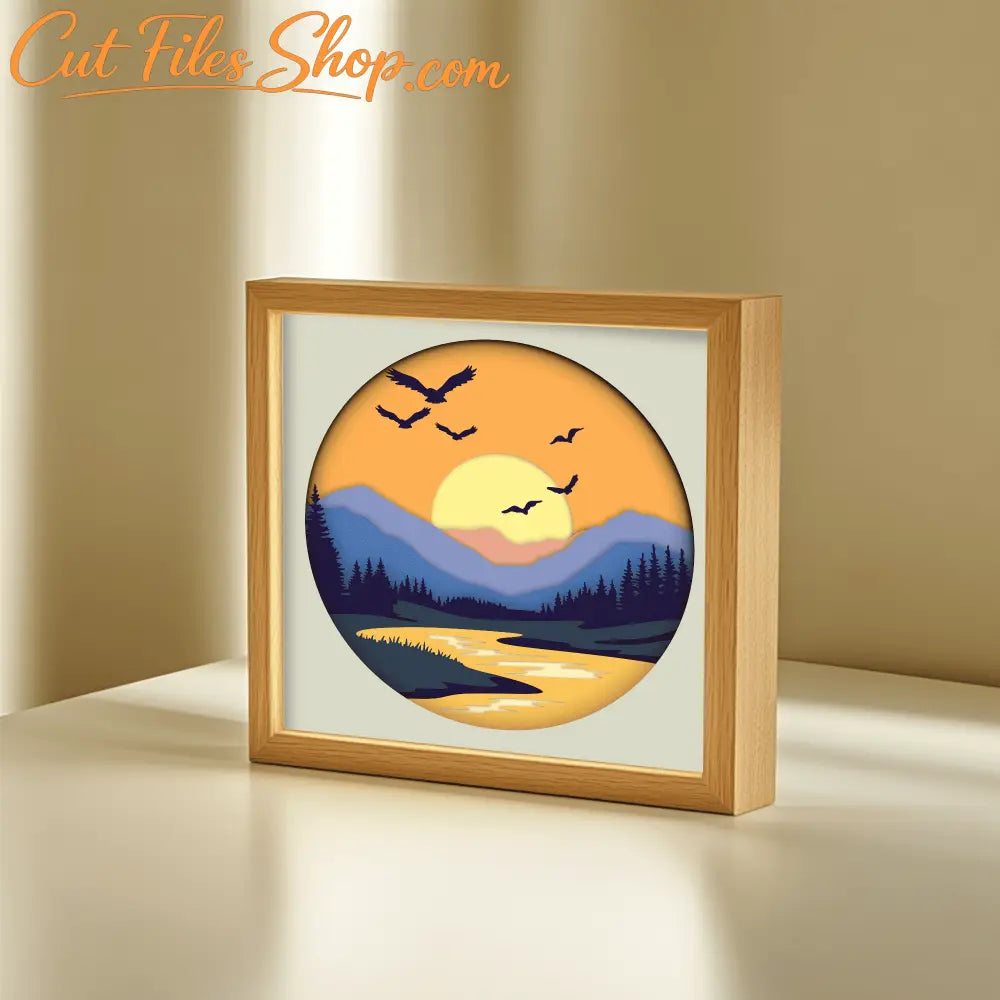 3D Nature Scene Papercraft Design – Layered SVG for DIY Shadow Box
