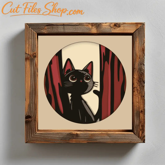 Cat Paper 3D Art Svg, Layered Shadow Box Template, Cricut Svg, Laser Cut Dxf, Home Decor DIY, Cartoon Peeking cat