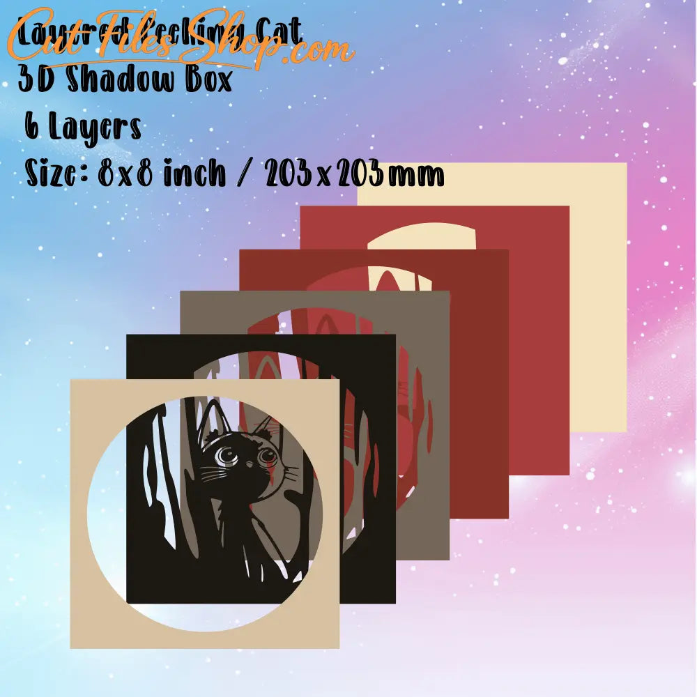 3D Peeking Cat Layered Svg for Cricut 3D Shadow Box Template Dxf for Silhouette Baby Gift DIY - Digital