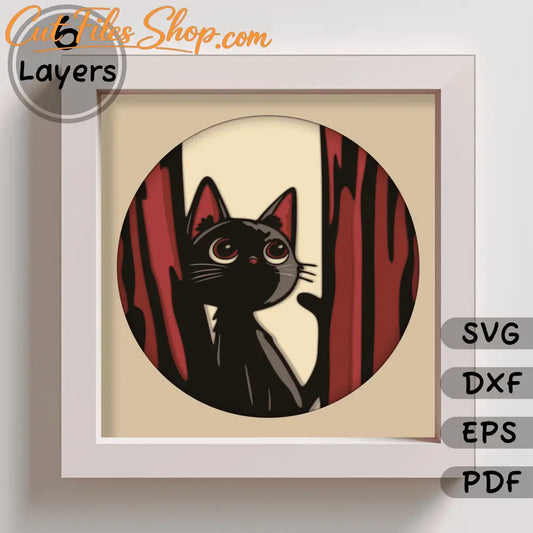 3D Cat Layered Svg for Cricut, 3D Shadow Box Template, Dxf for Silhouette, Baby Gift DIY, Shadow box cut files, Download Vector Now!