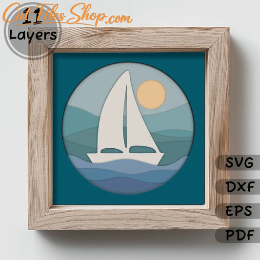 3D Sailboat Shadow Box Layered SVG, DIY Home Decor, Cricut Silhouette SVG, Laser Cut DXF, Papercut Template, Instant Download