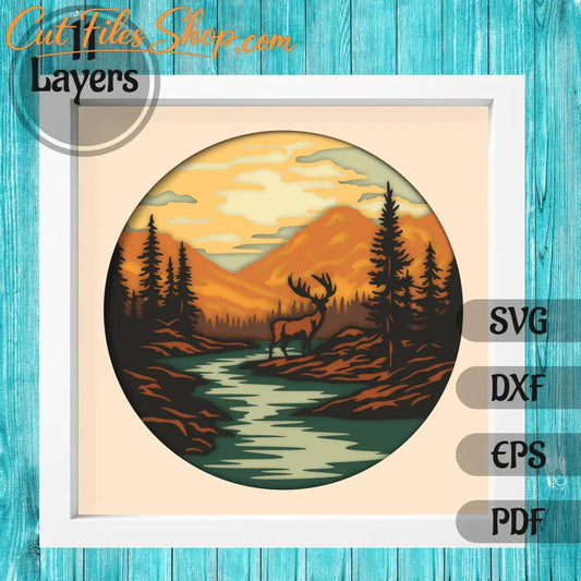 3D Shadow Box, 3d deer Layered Svg, 3d Nature Scene Snadow Box, Multilayer Svg, Paper cut Template - Cut Files Shop
