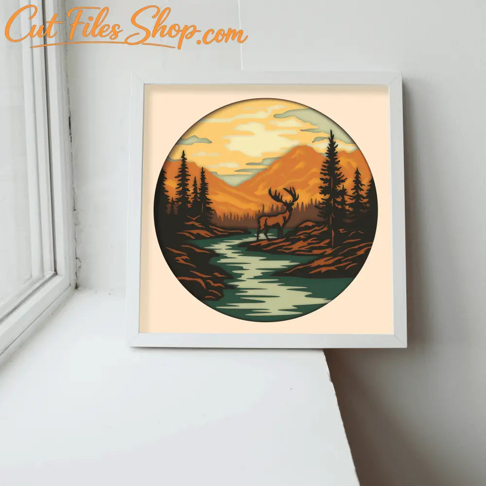 3D Shadow Box, 3d deer Layered Svg, 3d Nature Scene Snadow Box, Multilayer Svg, Paper cut Template - Cut Files Shop