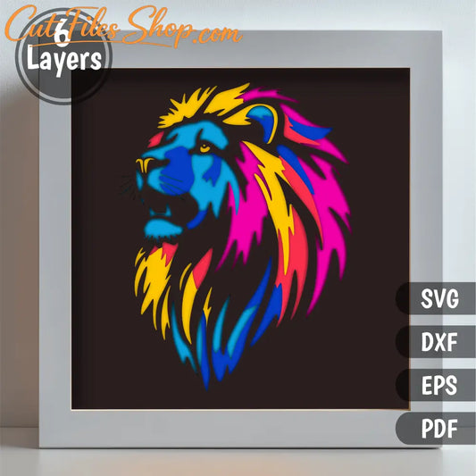 Vibrant lion layered art 6 layer SVG DXF EPS PDF template