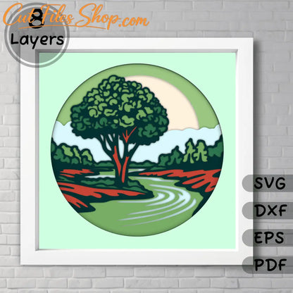 3D Tree Layered Shadow Box Template, Papercut SVG for Cricut, Laser Cut DXF, Home Decor DIY, Paper Art - Cut Files Shop