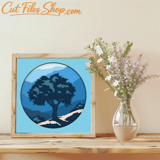 3D Tree on mountain Shadow Box Layered SVG, Multilayer Papercut, Cut files for Cricut, Silhouette - Cut Files Shop
