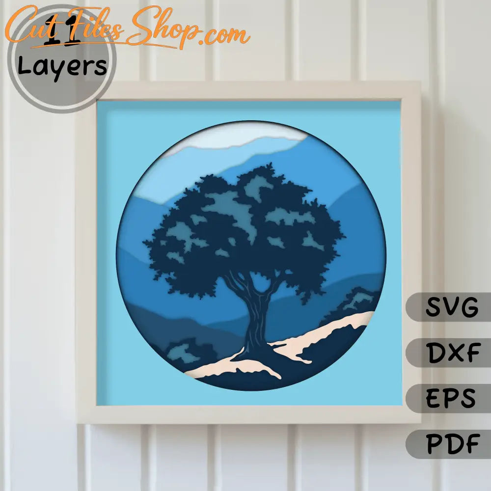 3D Tree on mountain Shadow Box Layered SVG, Multilayer Papercut, Cut files for Cricut, Silhouette - Cut Files Shop