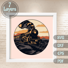 Load image into Gallery viewer, 3D Vintage Train Shadow Box, 3D Layered Svg files, Vintage Train 3d layered svg, 3D Paper Craft, 3D Template Dxf - Cut Files Shop
