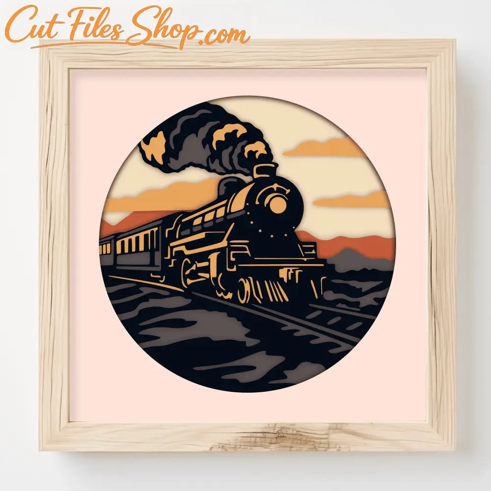 3D Vintage Train Shadow Box, 3D Layered Svg files, Vintage Train 3d layered svg, 3D Paper Craft, 3D Template Dxf - Cut Files Shop