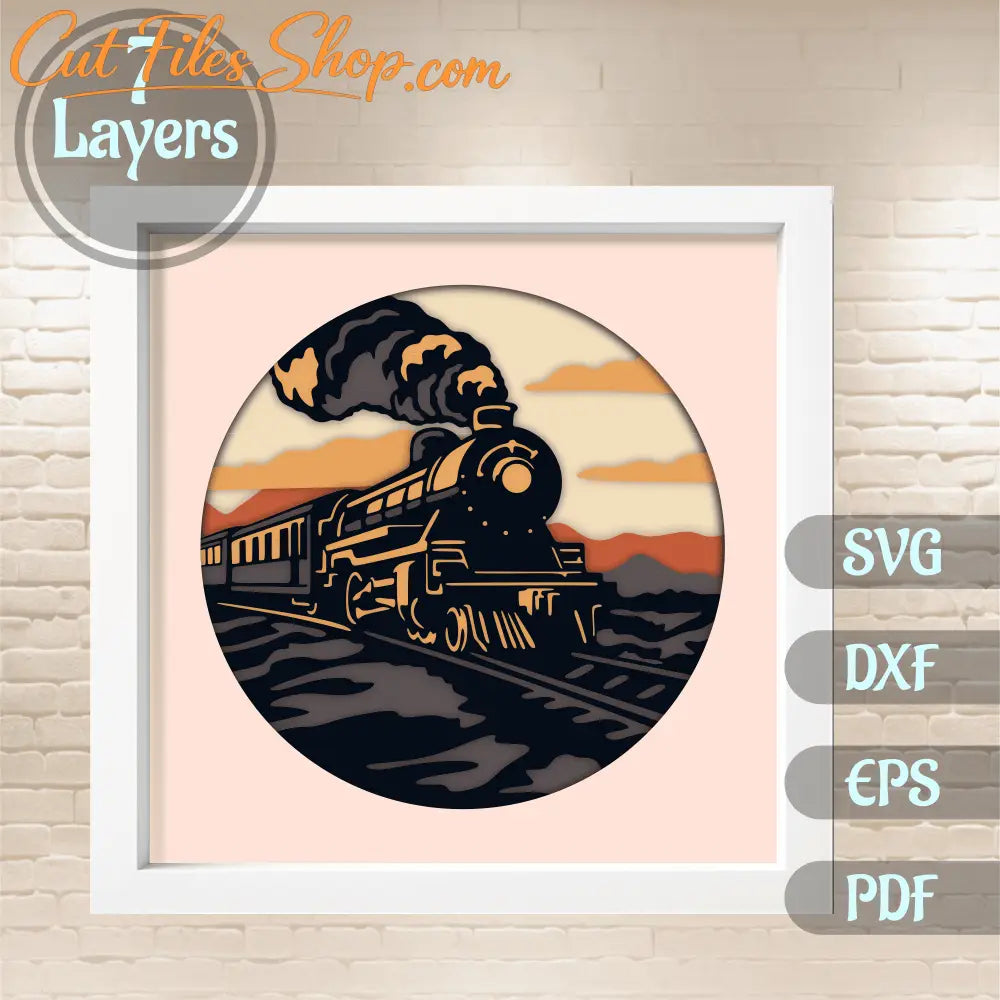 3D Vintage Train Shadow Box, 3D Layered Svg files, Vintage Train 3d layered svg, 3D Paper Craft, 3D Template Dxf - Cut Files Shop