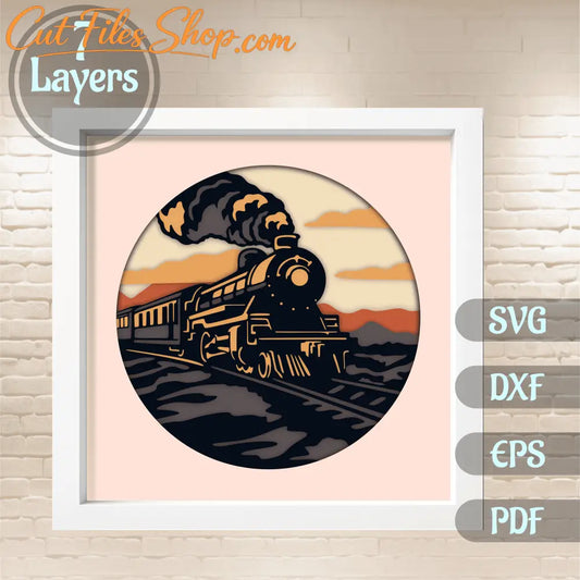 3D Vintage Train Shadow Box, 3D Layered Svg files, Vintage Train 3d layered svg, 3D Paper Craft, 3D Template Dxf - Cut Files Shop