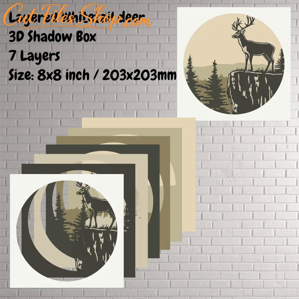 3D Deer Shadow Box Template, Layered Svg Cut File for Cricut, Silhouette & CNC
