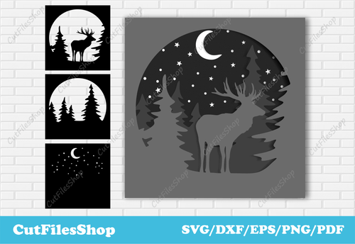 Deer 3D Layered Svg Cut Files, 3d decor Dxf for laser cut, Wall art svg, deer shadowbox dxf, animals 3d svg, deer 3d svg cut file, Christmas 3d layered svg cut file, Christmas shadowbox svg, laser cut design