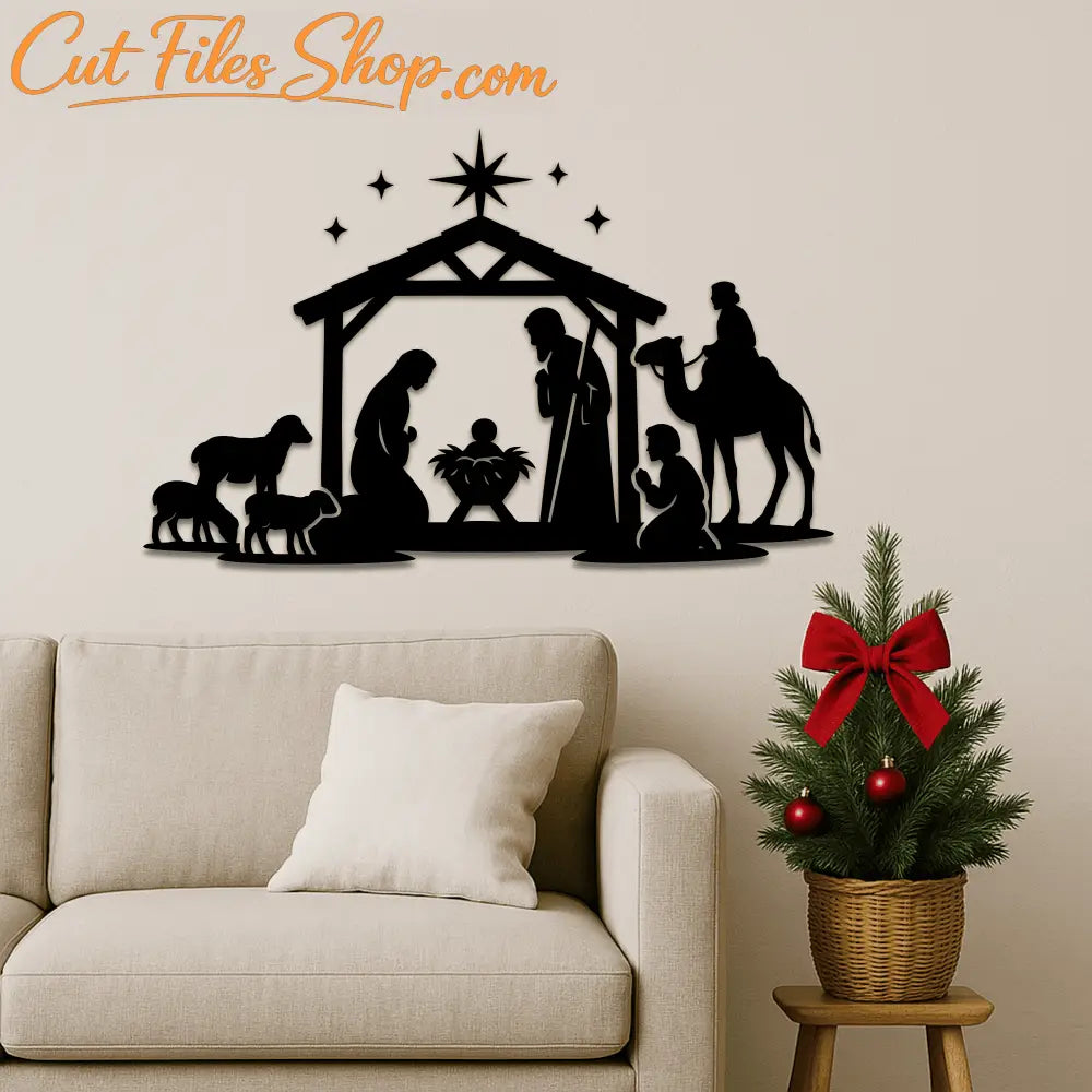 Mary, Joseph, and baby Jesus silhouette – Christian Christmas vector