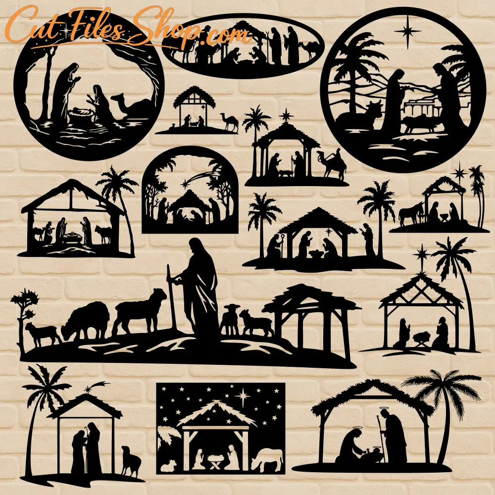 Holy family under starry sky – Nativity SVG DXF EPS PNG file example
