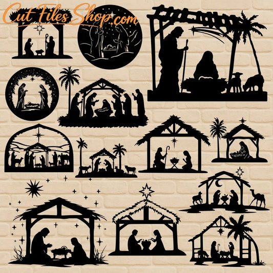Christmas Nativity cutting files with holy family silhouettes for Cricut and CNC