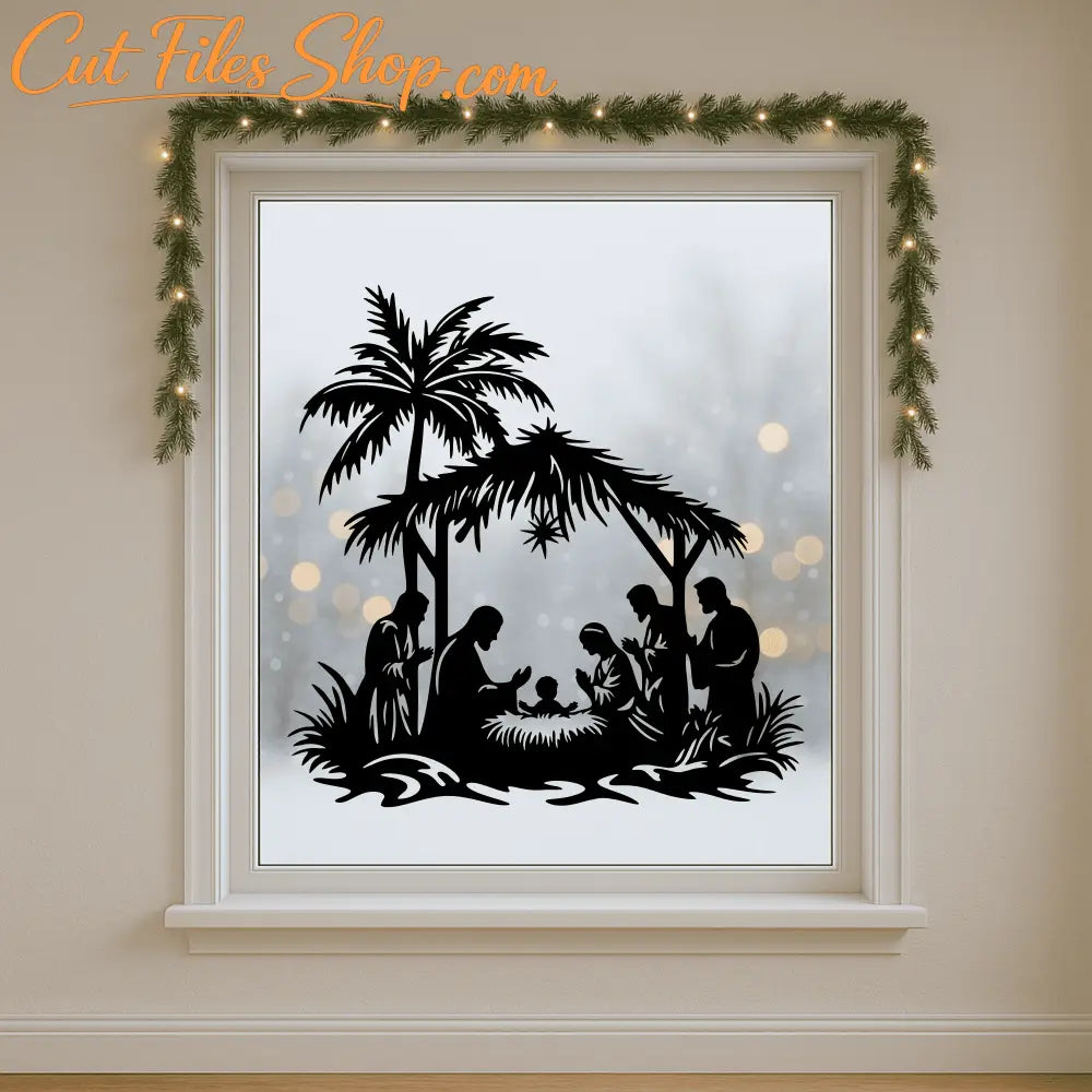 Bethlehem star and stable silhouette – Christmas SVG for crafts