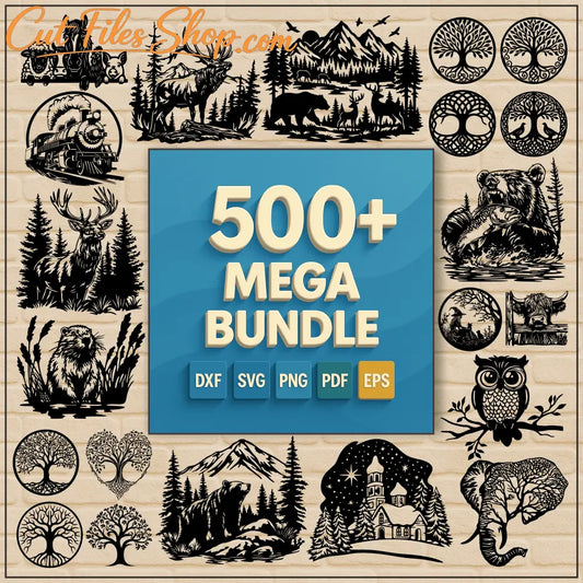 500+ Mega Bundle of CNC SVG DXF PNG PDF EPS files for laser cutting and Cricut
