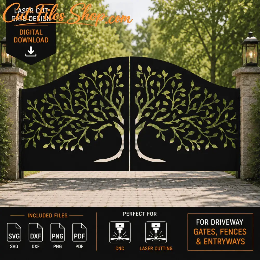 Tree of Life metal driveway gate CNC laser cut design.