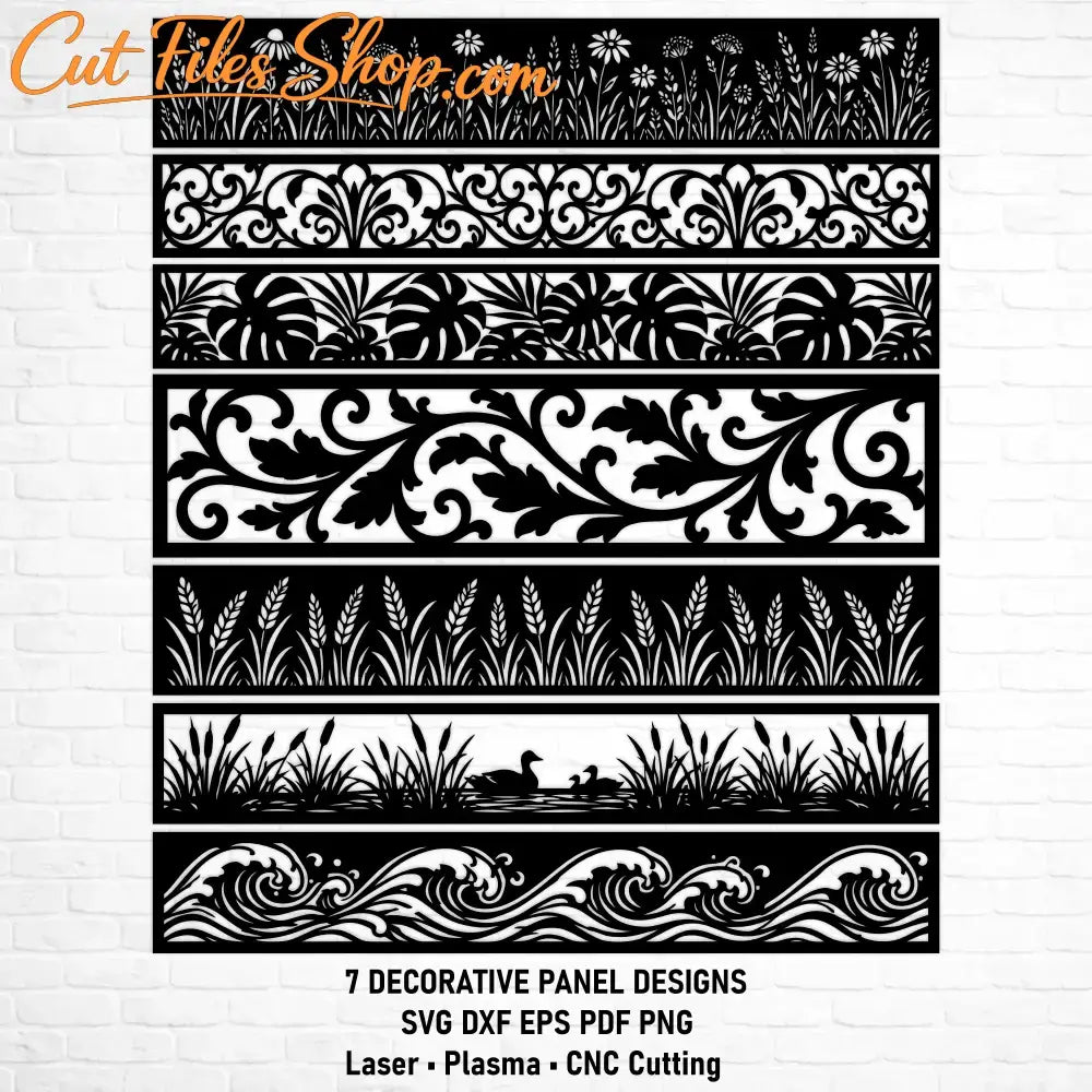 Seven decorative panel SVG and DXF files for laser, plasma and CNC cutting