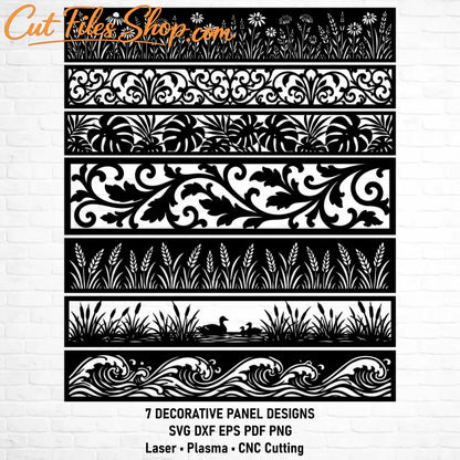 Seven decorative panel SVG and DXF files for laser, plasma and CNC cutting