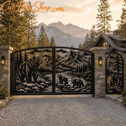 Bear family double metal gate and matching pedestrian gate CNC design