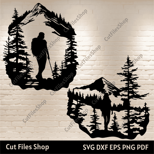 Adventure Svg, Nature scene dxf for laser cut, Svg cut files for Cricut, CNC router files, wall metal decor dxf, cnc metal cutting, mountains svg, pine forest dxf, nature dxf for plasma