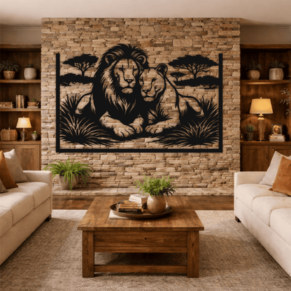 Lion and lioness vector DXF file for laser cut metal wall art