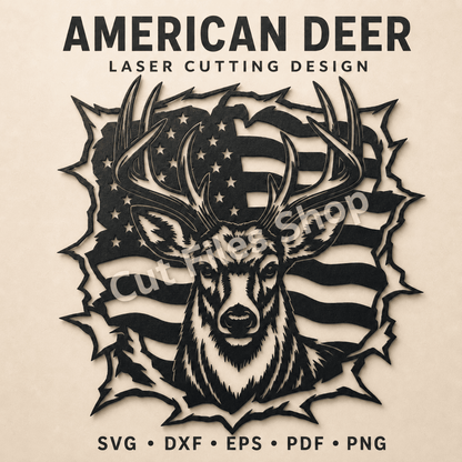 American deer SVG and DXF design featuring a whitetail buck and USA flag