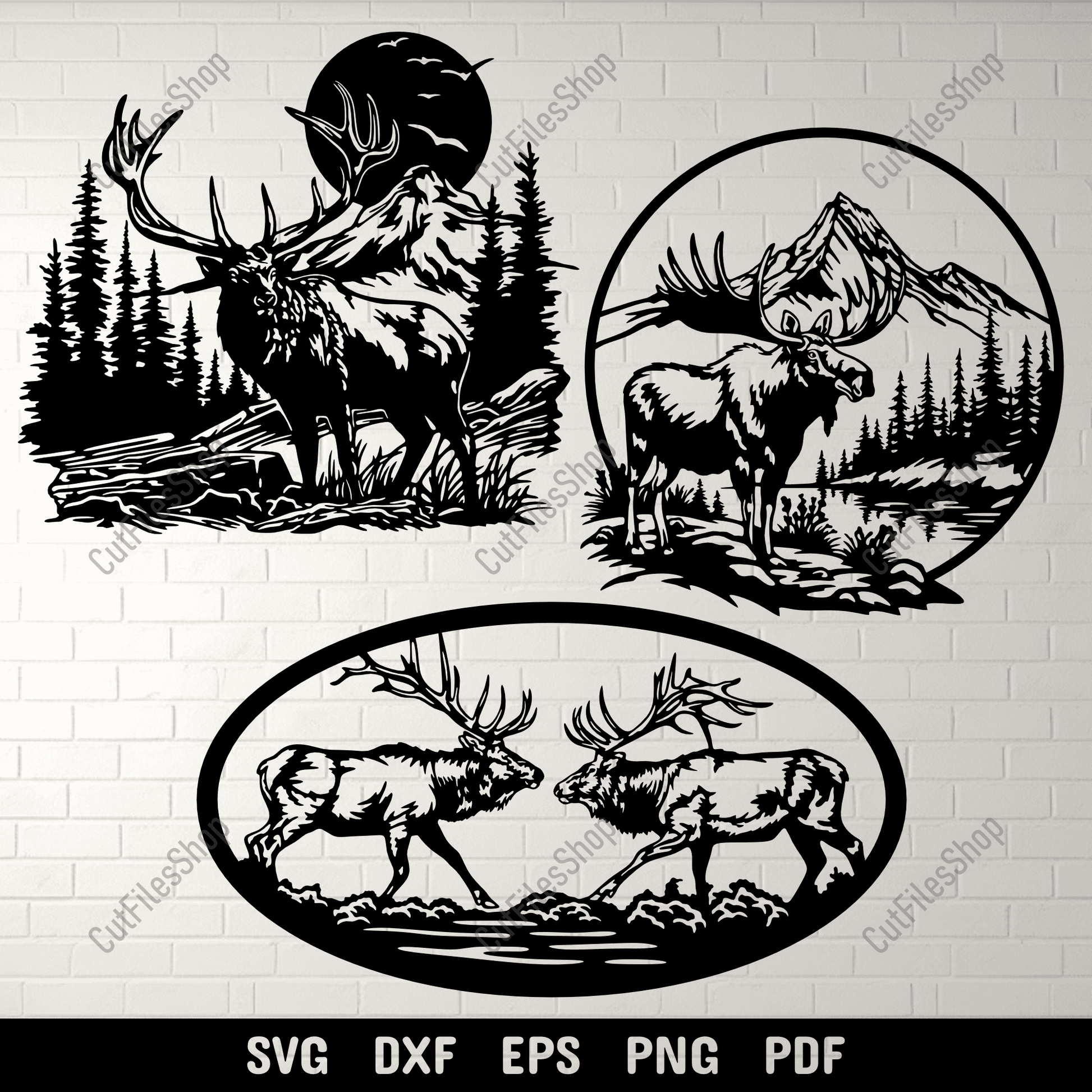 Preview of Wildlife Scenes DXF for CNC: Deer & Moose SVG for Cricut Projects
