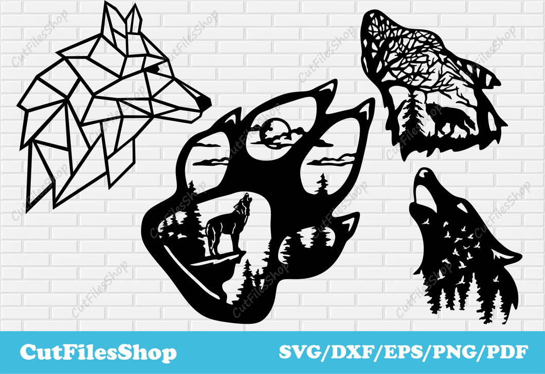 Wolves svg for cricut, Dxf wolf for Laser cut, Geometric wolf dxf, wolf cnc decor, wolf vector for tshirts, wolf scenes dxf, paw wolf dxf, wolf forest scene dxf, decor wolf art, tree wolf dxf, Dxf for Cnc Plasma Cutting, CNC Woodworking, metalworking dxf, cut metal art, laser cut metal art