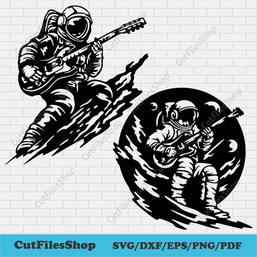 Astronaut playing guitar Svg files, Astronaut in space svg, Astronaut dxf for Laser, Astronaut svg for Cricut, astronaut t-shirt design, astronaut sublimation design, dxf for wall decor, dxf for cnc, cut files, free download svg files, astronaut clip art, guitar svg, space svg