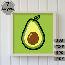 Load image into Gallery viewer, Avocado 3D Shadow Box Template, Layered SVG for Cricut, DXF for Silhouette, EPS Files, Home Decor DIY, Paper Art Craft
