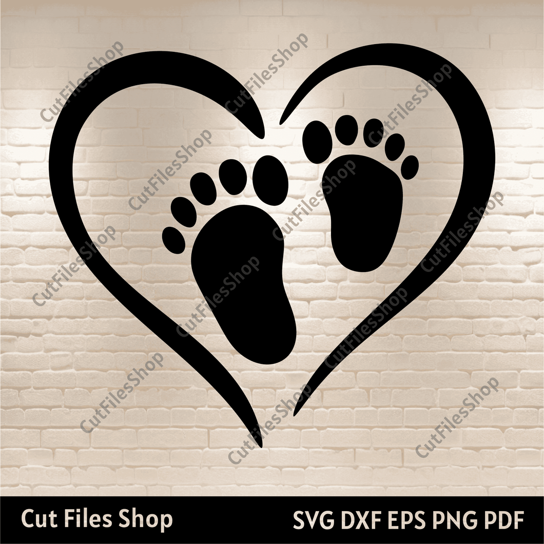 Baby Footprint Svg, Heart svg cutting files, Svg for Cricut, baby feet svg, Clipart svg, Mothers Day svg, t-shirt design, love svg, baby svg, gift for her svg, silhouette cut files