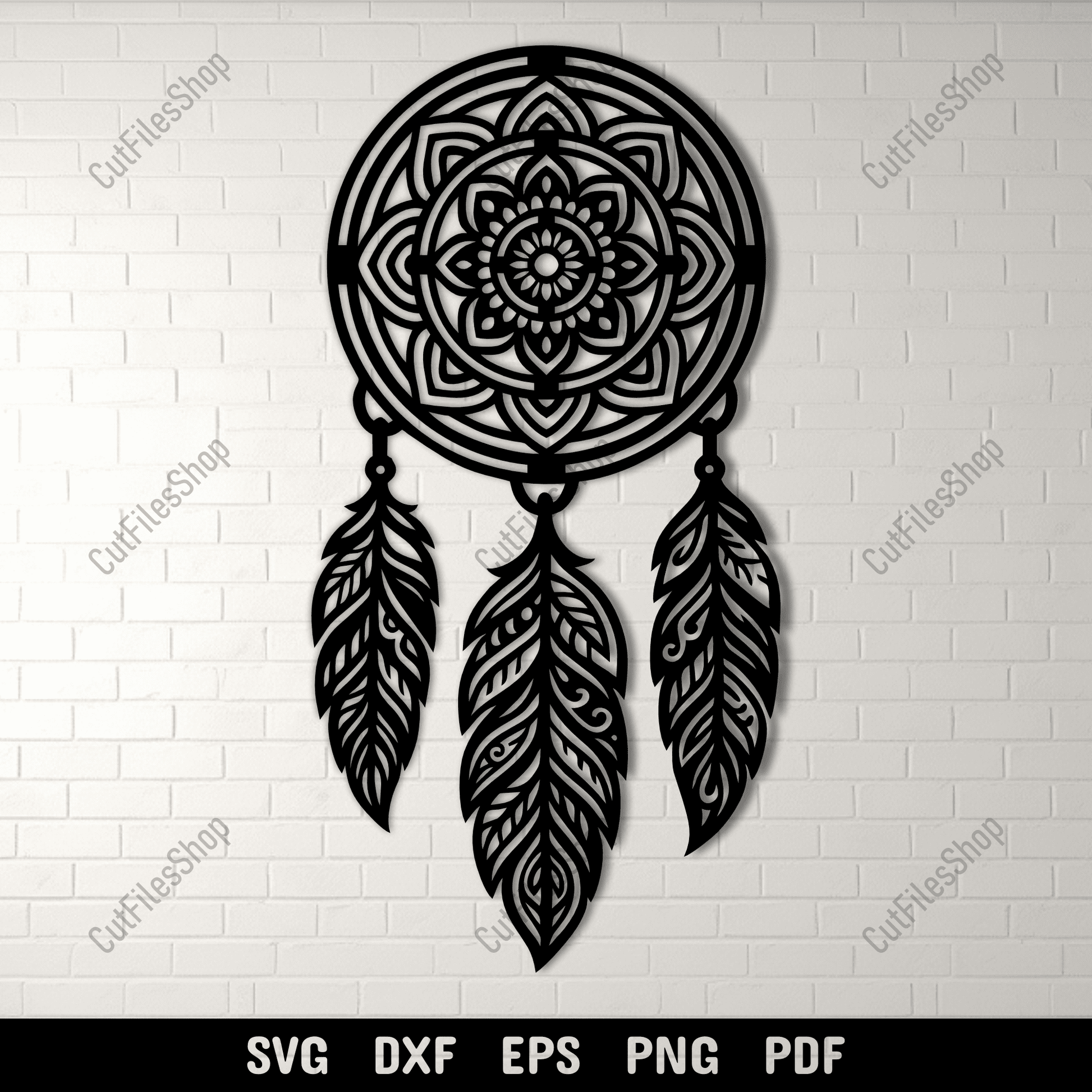 Dreamcatcher mandala SVG DXF design with feathers for CNC and laser