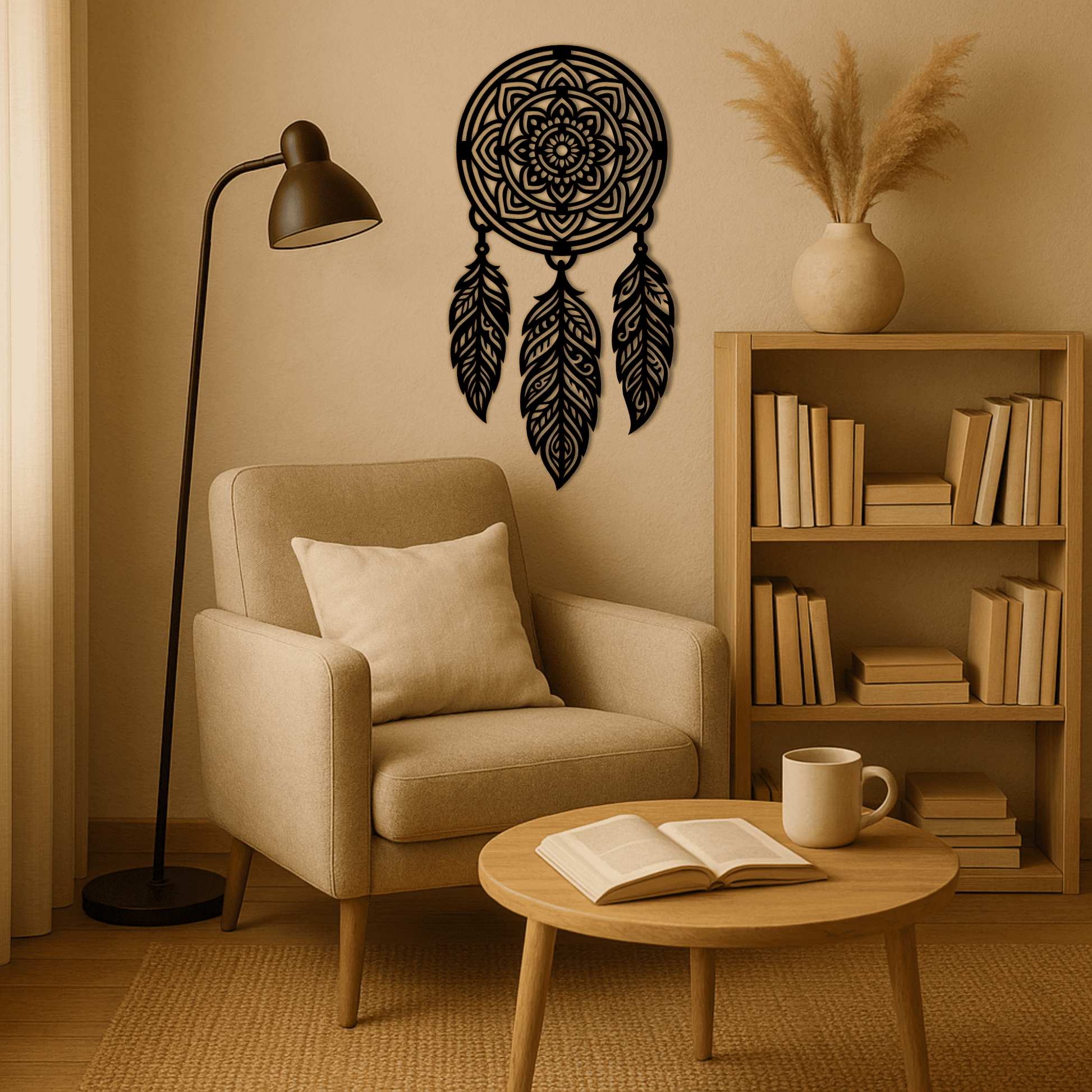 Mandala circle with feathers vector for metal wall art CNC