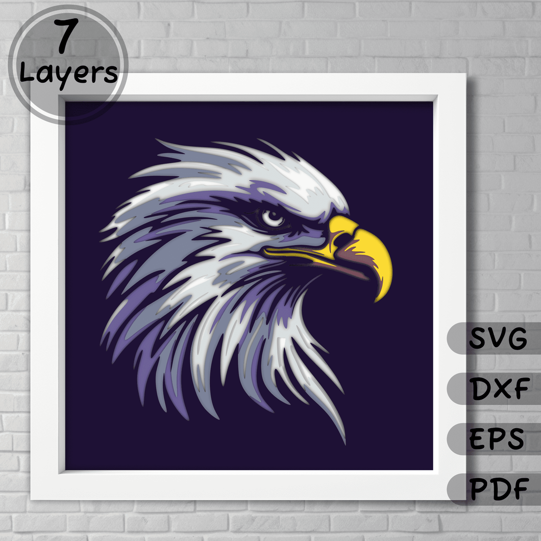 Layered bald eagle svg for cricut, 3d shadow box template,  papercut svg, dxf for silhouette, laser cut plywood, vinyl cut files, trendy svgm unigue gift diy, home decor DIY 