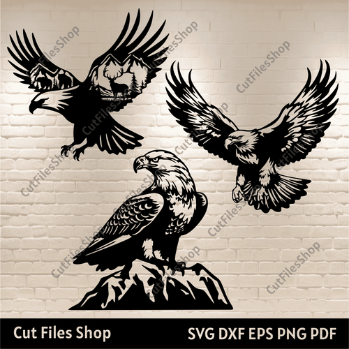 Bald Eagle Svg, Nature scene dxf for laser, Eagles dxf cutting files, Dxf for cnc router, Plasma cnc files, birds dxf files, eagles crciut, svg images download, wall metal decor dxf, svg for Silhouette studio