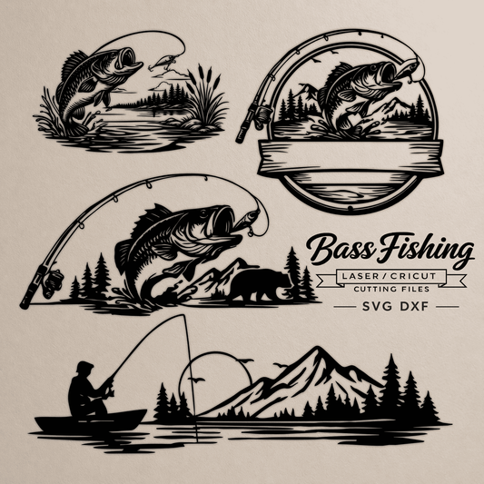 Bass Fishing SVG DXF Files for CNC Plasma Laser – Fisherman Lake Scene & Custom Fishing Sign Designs for Cricut