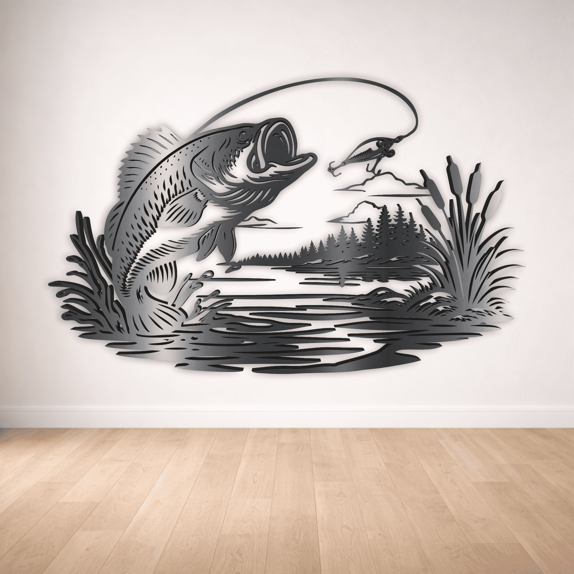 Jumping bass fish laser cut design