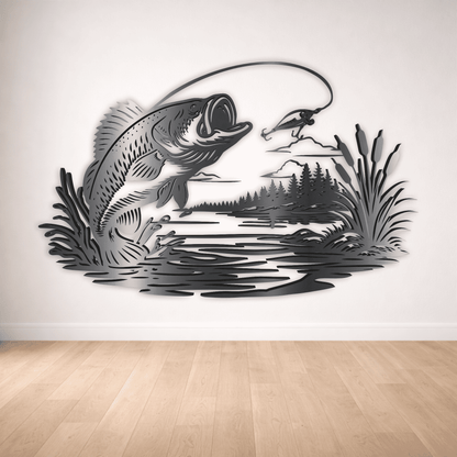 Jumping bass fish laser cut design
