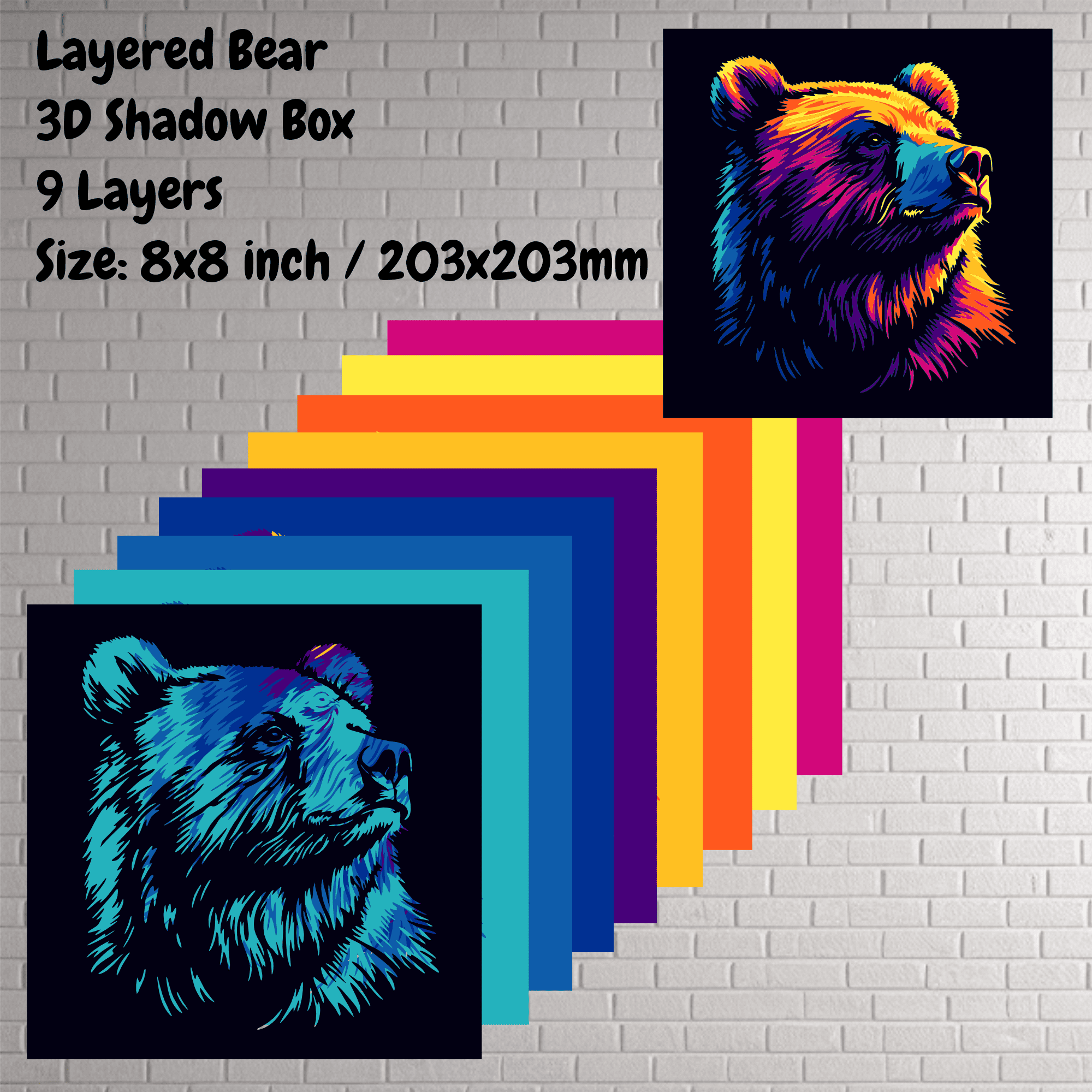 Bear 3D Layered Svg, Multilayer Paper Craft, DIY Shadow Box
