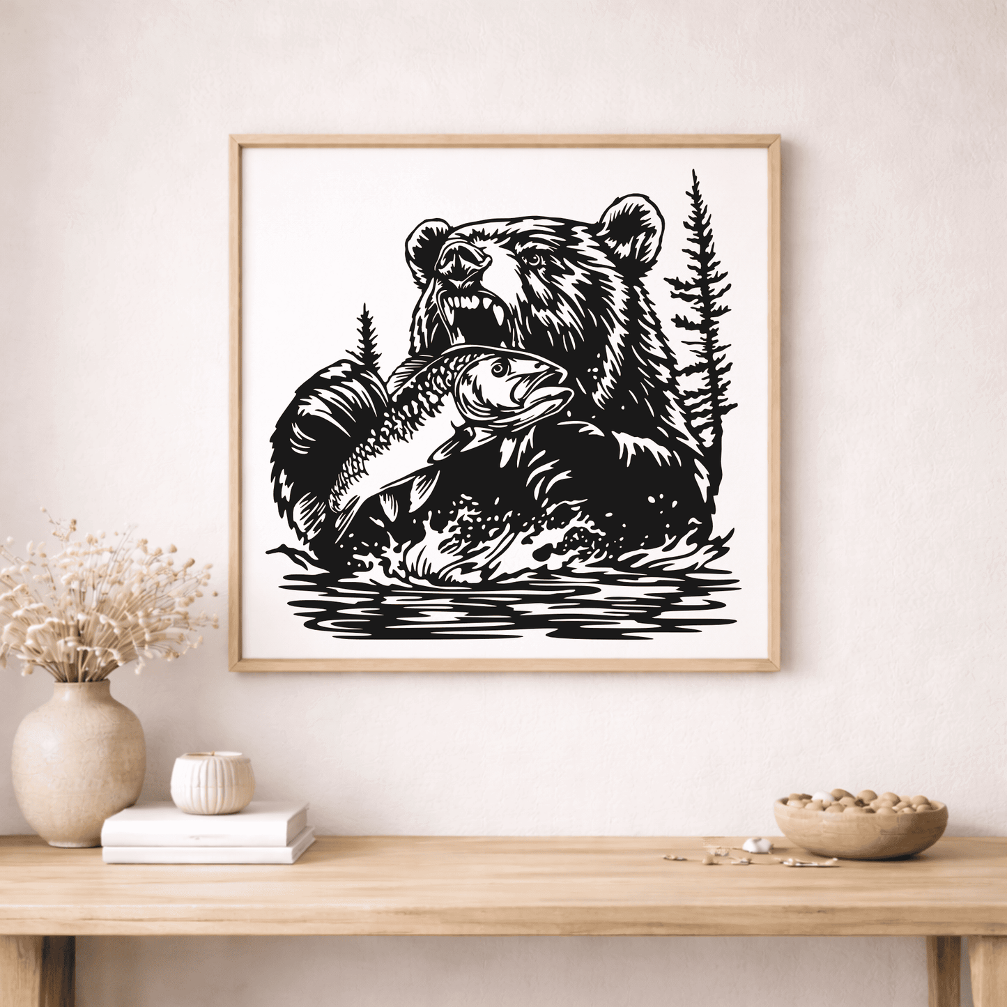 Bear Fishing wall art DXF files for CNC plasma cutting