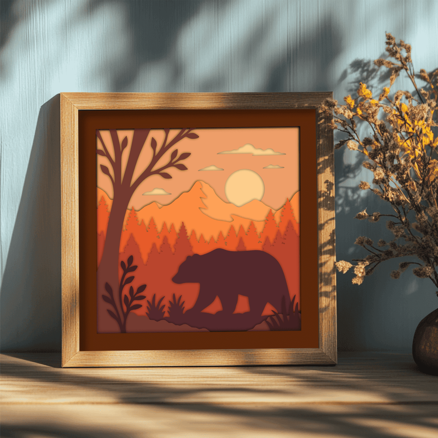 forest sunset bear multilayer svg shadow box