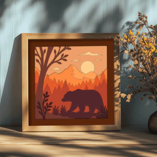 forest sunset bear multilayer svg shadow box