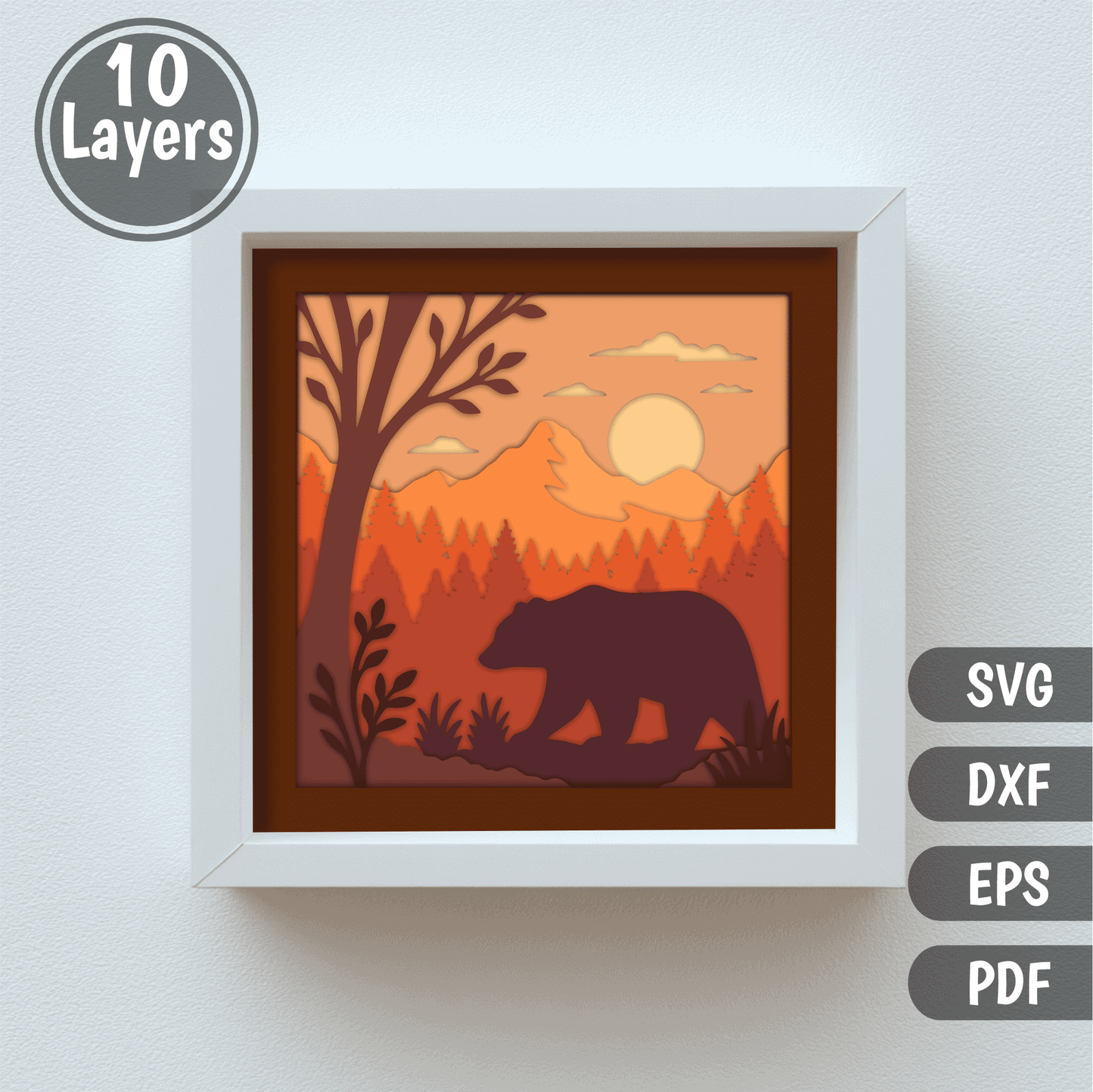 wildlife bear shadow box svg for cricut