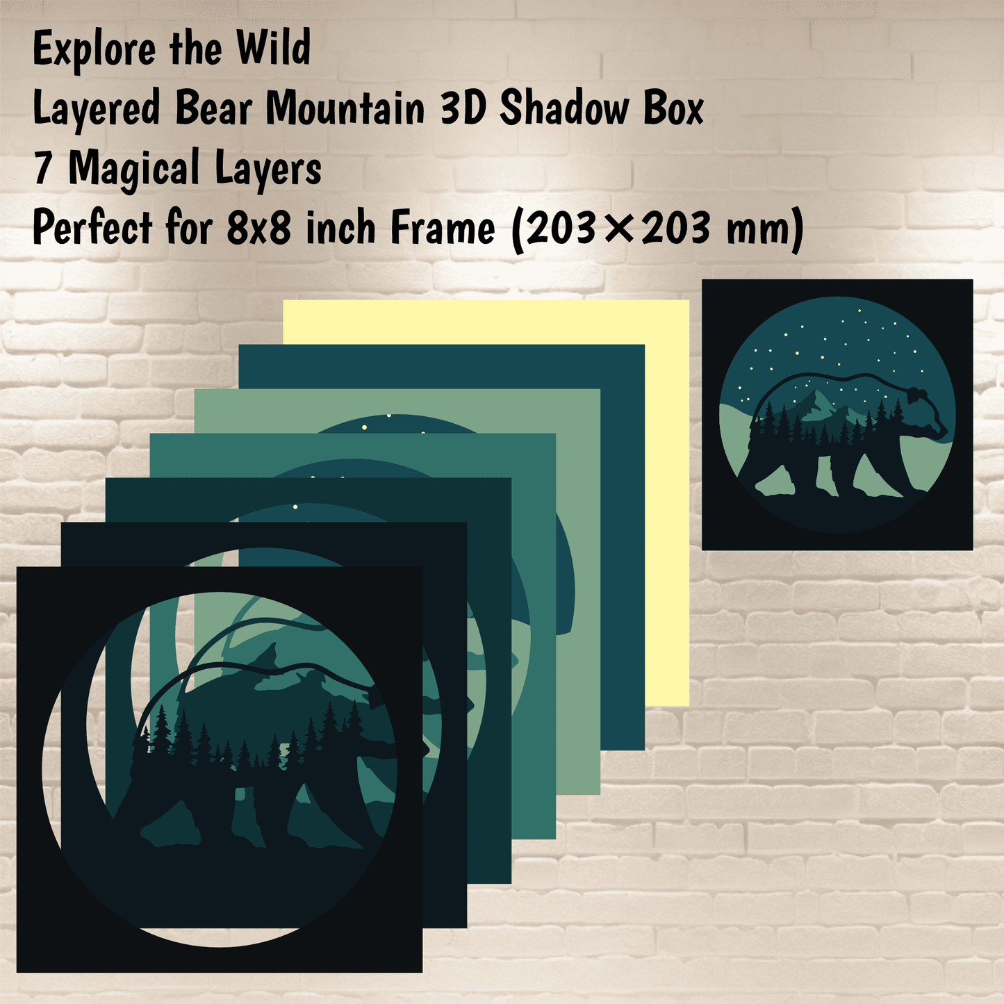 bear shadow box svg for cricut cutting machine