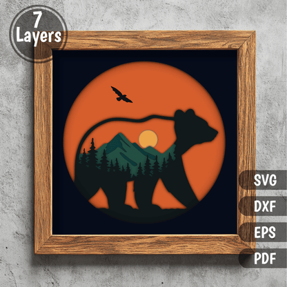 bear layered svg shadow box nature design